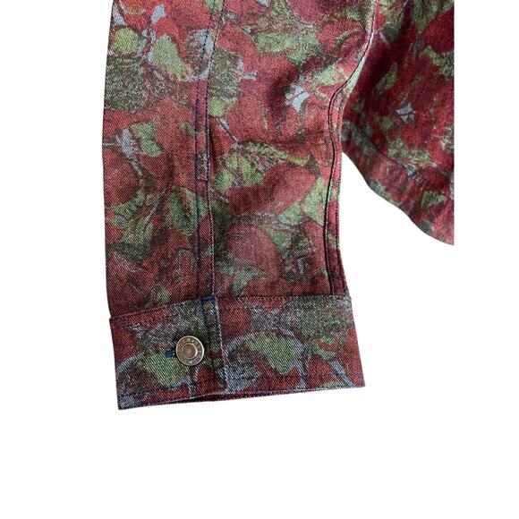 CJ Banks Wine Green Leaf Print Denim Jacket Plus Size 1X Fall Winter Casual - Picture 5 of 9